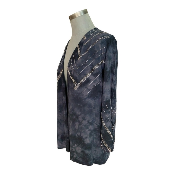 Women’s Cardigan Chaser Tie-Dye Duster Silver Beaded Open Front Kimono Cardigan - Picture 2 of 6
